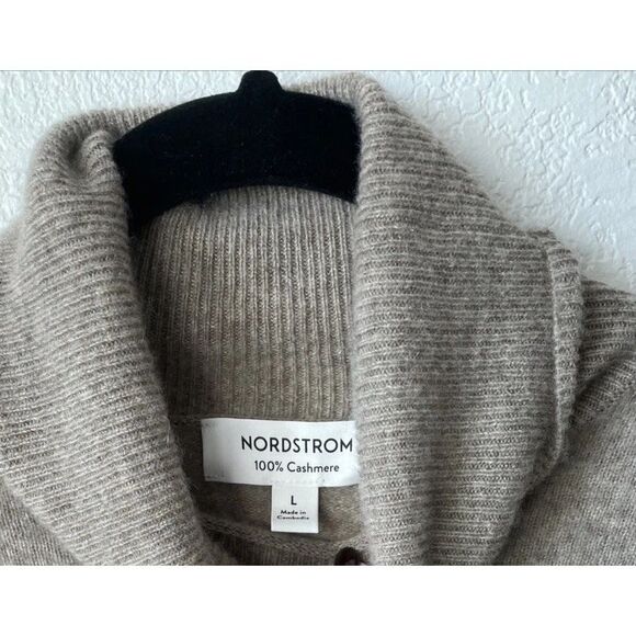 Nordstrom Cashmere Sweater Pullover Turtleneck In Beige Hummus Heather Large - Picture 4 of 5